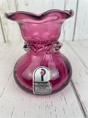 Vintage Pilgrim Cranberry Glass Mini Bulb Vase